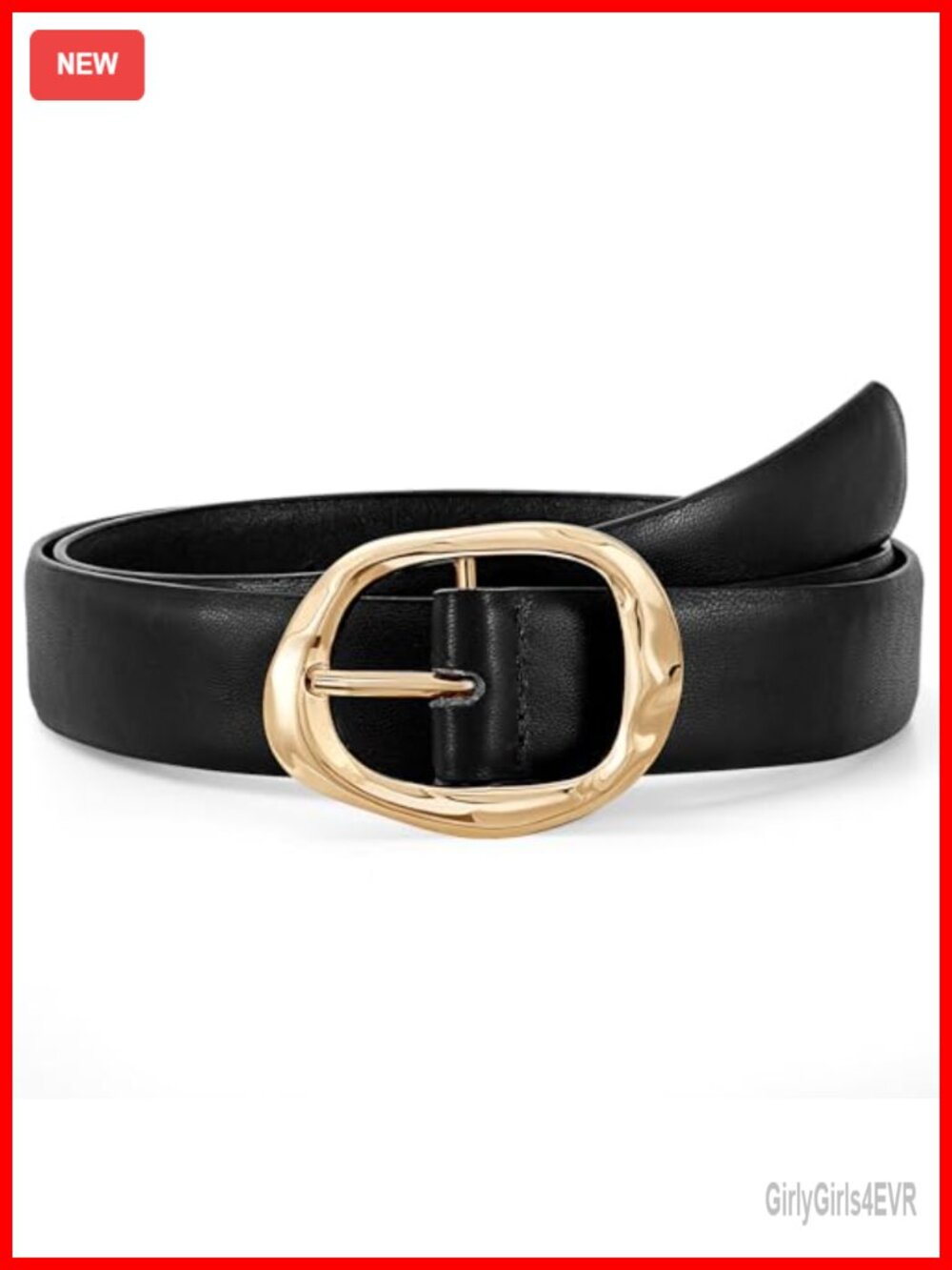 Women Faux Leather Belt with Gold Buckle Casual Waist Belt for Jeans Pants